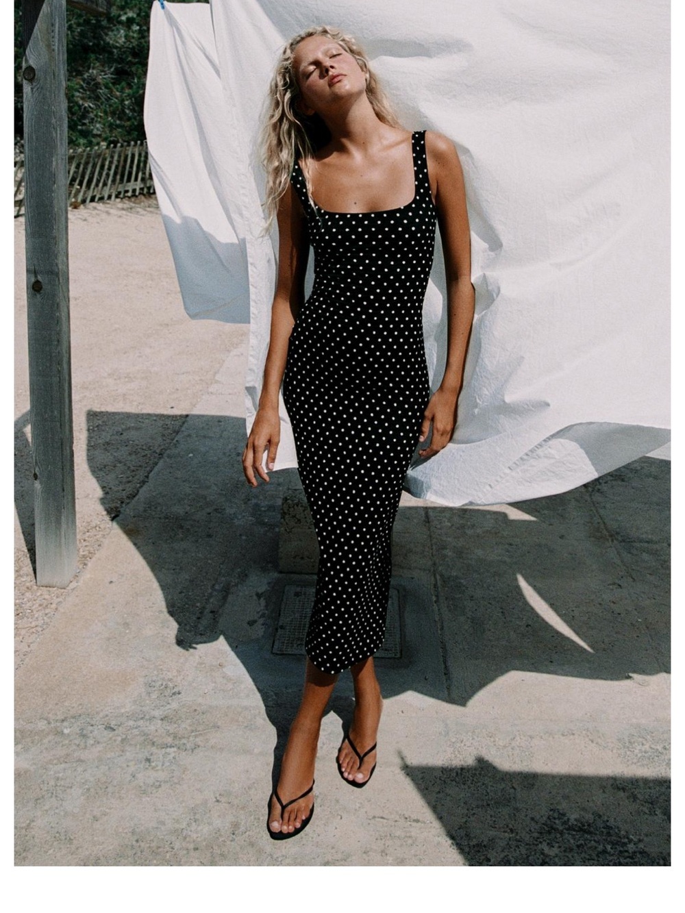 Zara Black & White Polka Dot Square-Neck Midi Dress